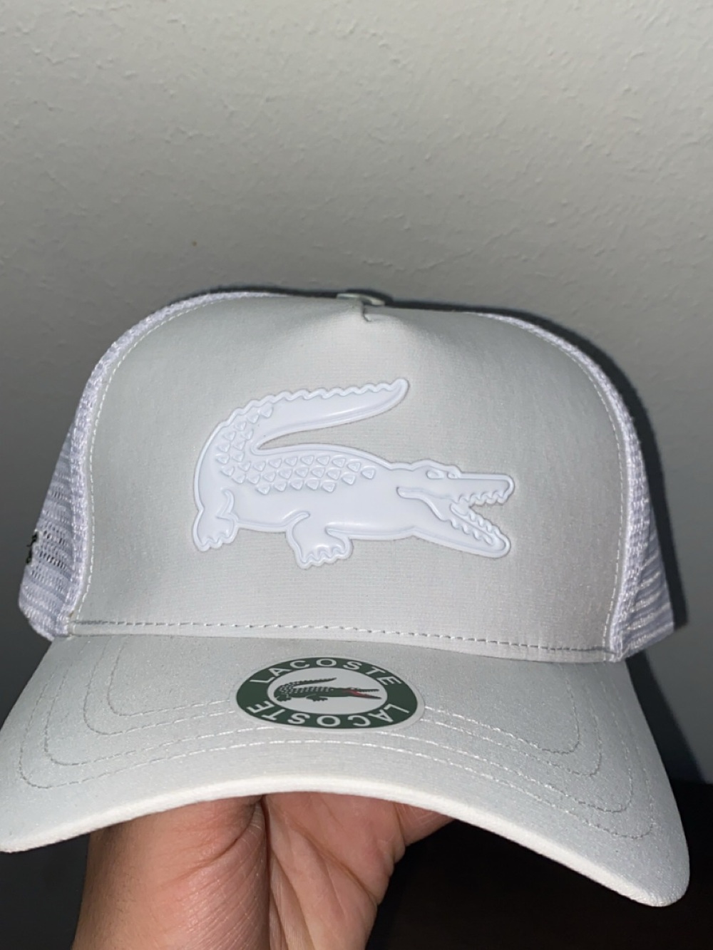Lacoste White Crocodile Logo Mesh Cap